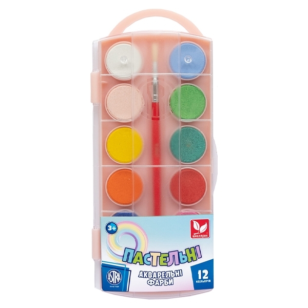 Фарби акварельні Школярик Пастельні кольори, 12 кольорів (302122001-UA) - Pampik