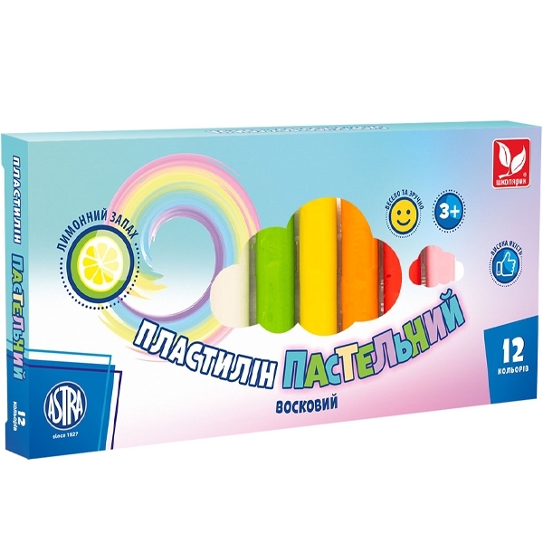 Пластилін круглий восковий Школярик Пастельні кольори із запахом лимона, 12 кольорів (303114001-UA) - Pampik