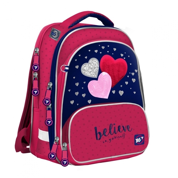 Шкільний рюкзак Yes S-30 Juno Ultra Heart beat, малиновий з синім (555479) - Pampik - 3