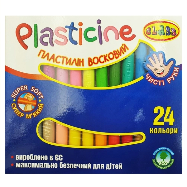 Пластилін CLASS "Чисті руки" восковий, 24 кольори (7629) - Pampik