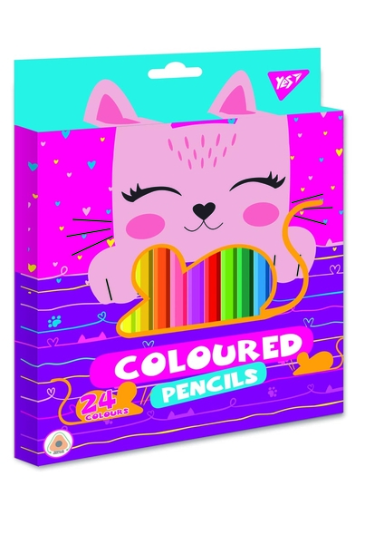 Олівці кольорові Yes Cats, 24 кольорів (5056137176168) - Pampik