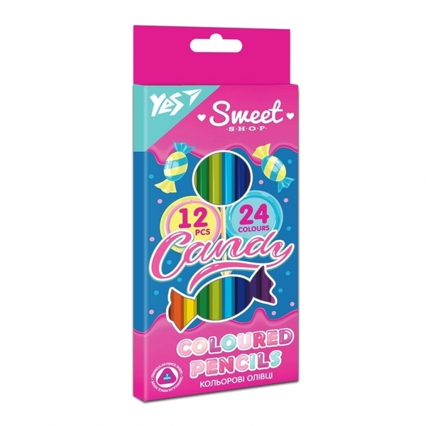 Олівці кольорові Yes Sweet Cream, двосторонні, 12 шт (5060934563458) - Pampik