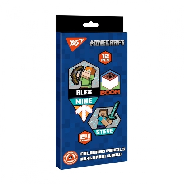 Карандаши цветные Yes Minecraft, двухсторонние, 12 шт (5056574404626) - Pampik