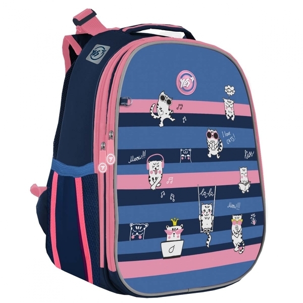 Рюкзак Yes каркасний для дівчаток H-25 Cats, 36х27х15 см, рожевий/синій (559025) - Pampik