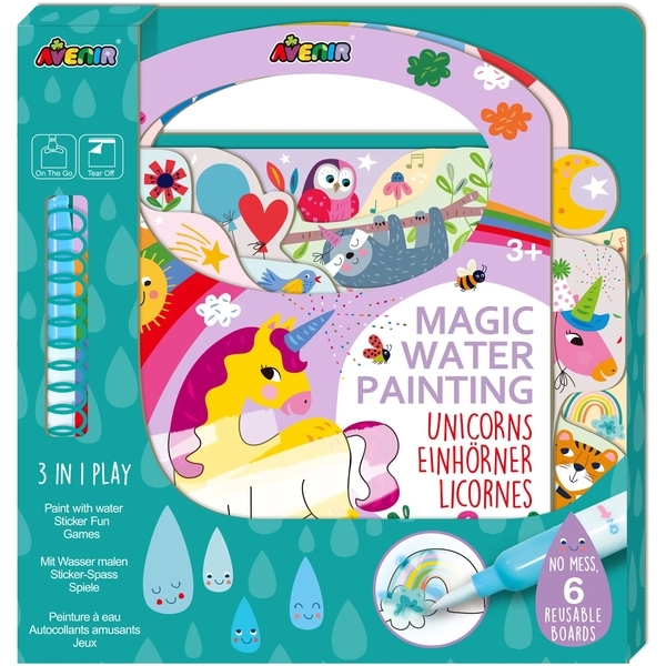 Набір для творчості 3в1 Avenir багаторазова водна розмальовка Єдиноріжки, 6 аркушів (CH221778) - Pampik