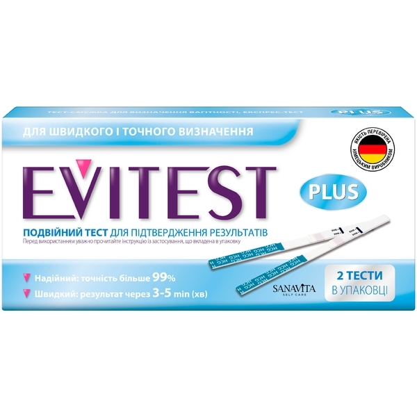 Тест-полоска для определения беременности Evitest №2, 2 шт., синий
