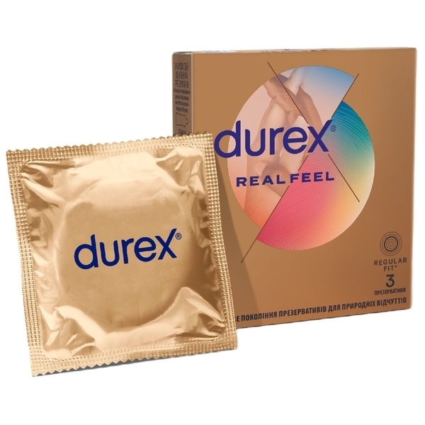 Презервативы из синтетического латекса с силиконовой смазкой Durex Real Feel, натуральные ощущения, 3 шт. - Pampik