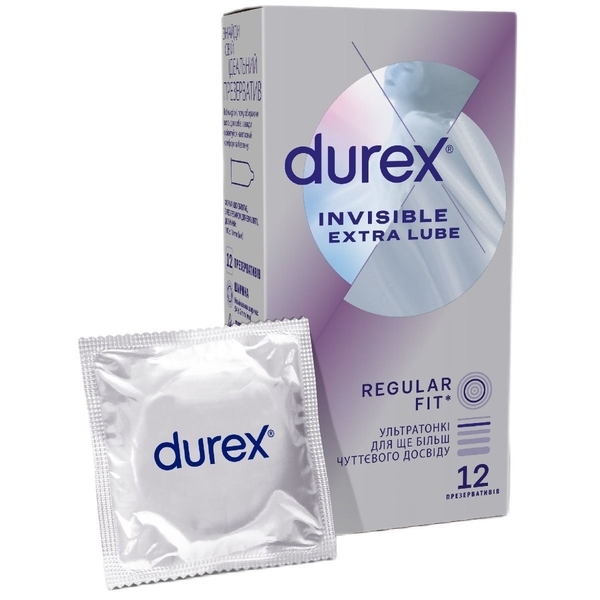 Презервативы латексные с силиконовой смазкой Durex Invisible Extra Lube, ультратонкая с дополнительной смазкой, 12 шт. - Pampik