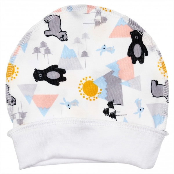 Шапочка Twins для новородженных, интерлок, 0-3 мес., multicolor, белый с принтом (W125-ШT-20) - Pampik