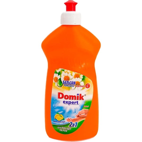 Бальзам для миття посуду Domik Expert 2в1 лимон із захистом рук, 500 мл - Pampik