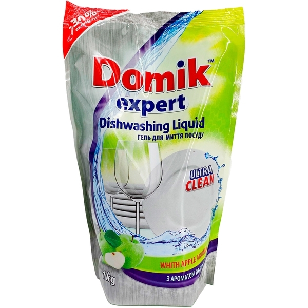 Гель для миття посуду Domik Expert дойпак із яблуком, 1000 мл - Pampik