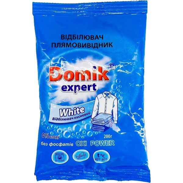 Отбеливатель пятновыводитель Domik Expert для белых тканей, 200 г - Pampik