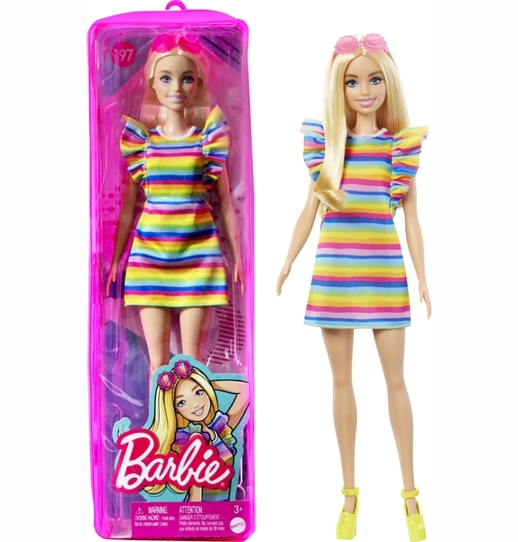 Кукла Barbie Модница с брекетами в полосатом платье (HJR96) - Pampik - 4
