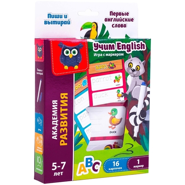 Игра развивающая Vladi Toys Академия развития, Пиши и вытирай. Первые английские слова, укр. (VT5010-24) - Pampik