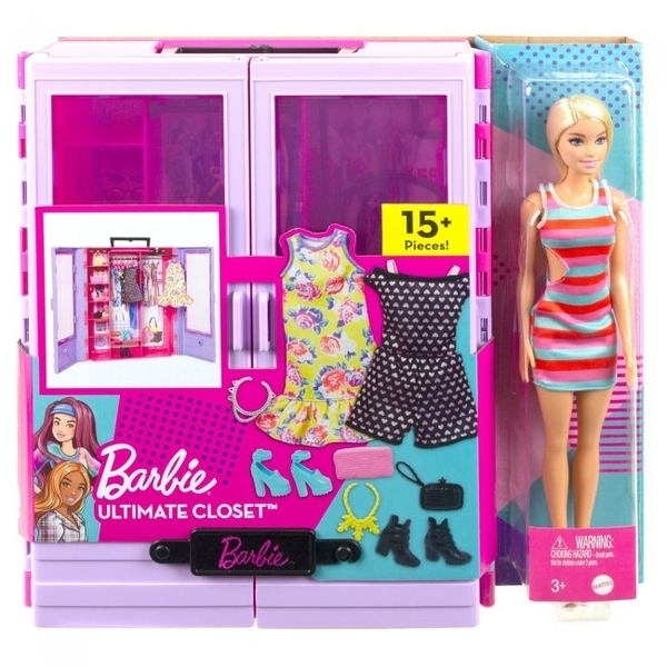 Бузкова шафа для одягу з лялькою Barbie (HJL66) - Pampik