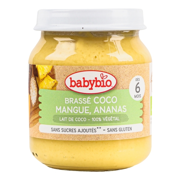 Органическое пюре Babybio из кокосового молока с манго и ананасом, 130 г - Pampik