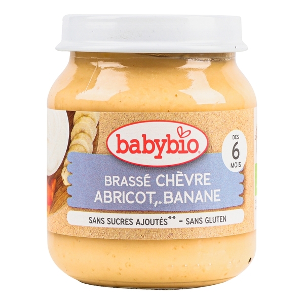 Органическое молочное пюре Babybio из козьего молока с бананом и абрикосом, 130 г - Pampik