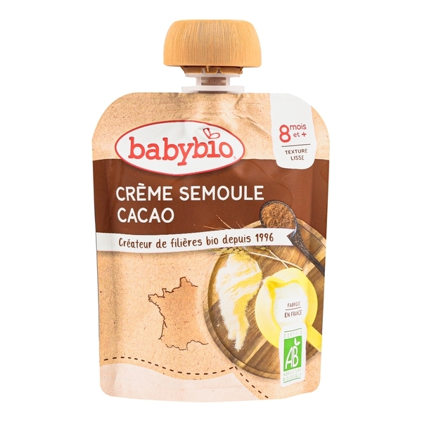 Органический молочный пудинг Babybio из коровьего молока с манной крупой и какао, 8+ мес., 85 г - Pampik