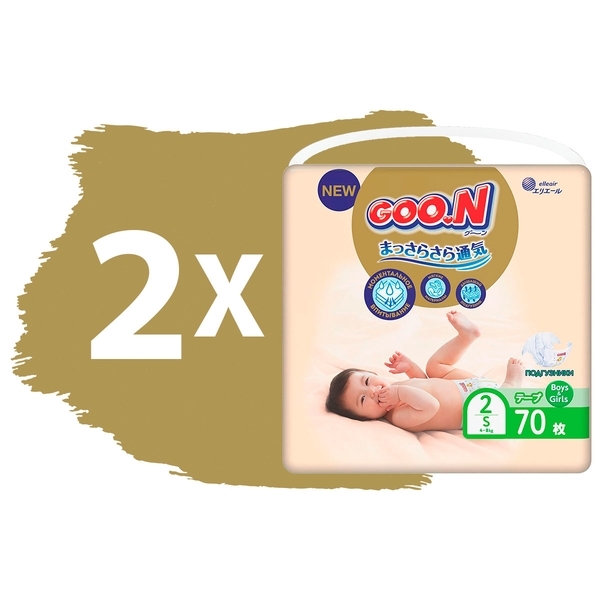Підгузки Goo.N Premium Soft на липучках, р.2(S) (4-8 кг), 140 шт. - Pampik - 2