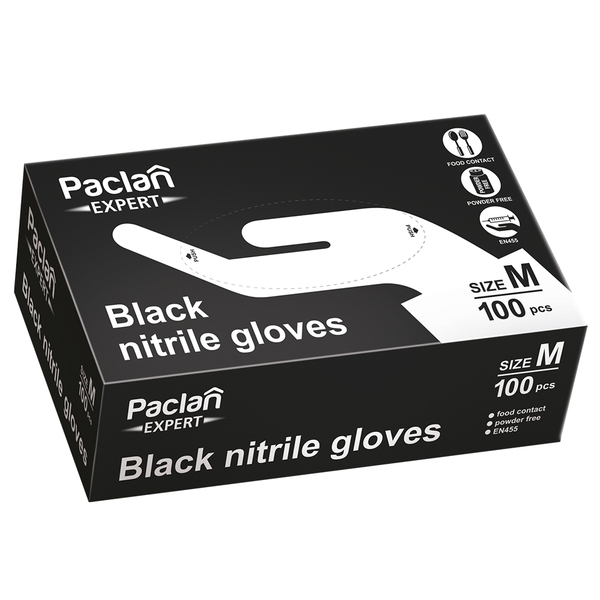Рукавички нітрилові Paclan Expert, розмір М, чорний, 100 шт. - Pampik