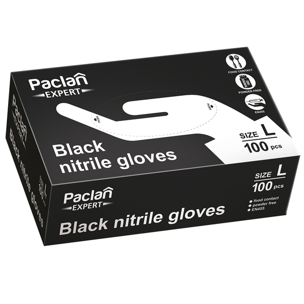 Рукавички нітрилові Paclan Expert, розмір L, чорний, 100 шт. - Pampik