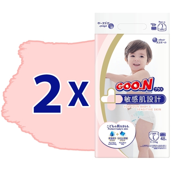 Підгузки на липучках GOO.N Plus 4/L (9-14 кг), 96 шт. (2 уп. по 48 шт.) - Pampik - 2