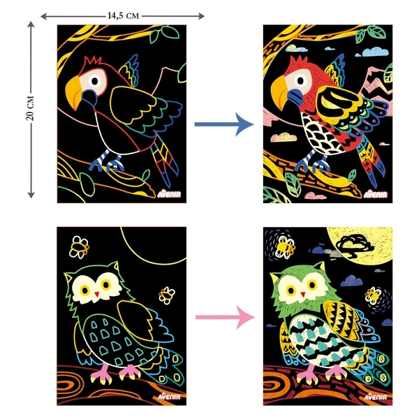 Набор для творчества, скретч-арт Avenir Волшебные птички, 4 раскраски - Pampik - 3