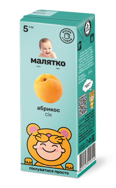 Сок Малятко абрикосовый с мякотью, 200 мл - Pampik