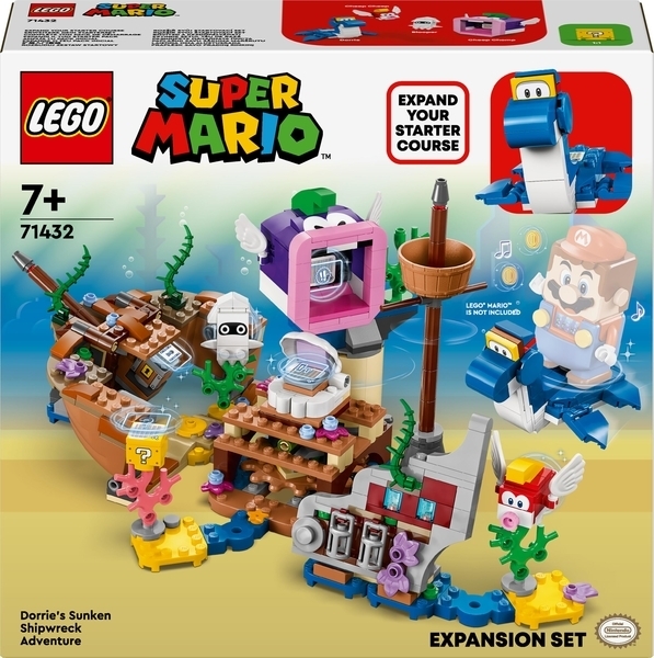 Конструктор LEGO Super Mario для поиска сокровищ с помощью приключенческого набора Приключения Dorrie на затонутом корабле. Дополнительный набор (71432) - Pampik