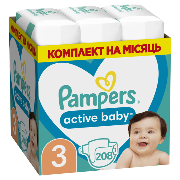 Підгузки на липучках Pampers Active Baby 3 (6-10 кг), 208 шт. - Pampik