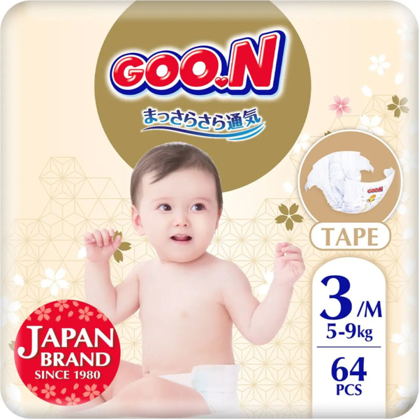 Підгузки на липучках Goo.N Premium Soft 3/М (5-9 кг), 64 шт. - Pampik