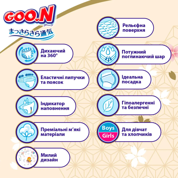 Підгузки на липучках Goo.N Premium Soft 4/L (9-14 кг), 104 шт. - Pampik - 7