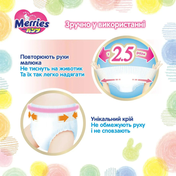Подгузники-трусики Merries 3/М (6-11 кг), 52 шт. - Pampik - 4