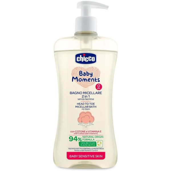 Шампунь-гель для тіла і волосся Chicco Baby Moments Без Сліз, для чутливої ​​шкіри, 500 мл - Pampik