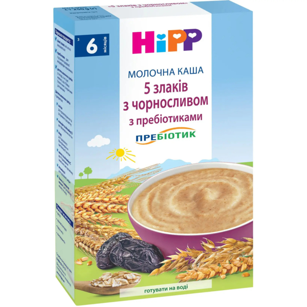 Молочна каша HiPP 5 злаків із чорносливом із пребіотиками, 250 г - Pampik - 2
