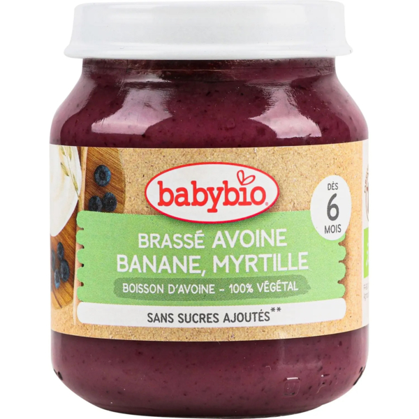 Органическое пюре Babybio из овсяного молока с бананом и черникой, 130 г - Pampik