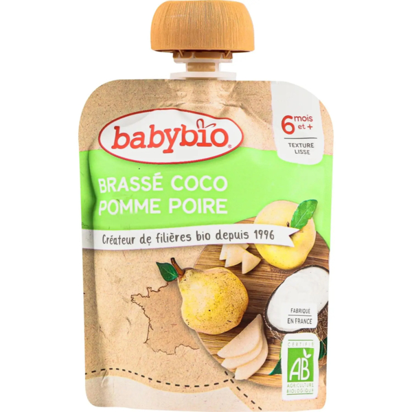 Органическое пюре Babybio из кокосового молока с яблоком и грушей, 85 г - Pampik