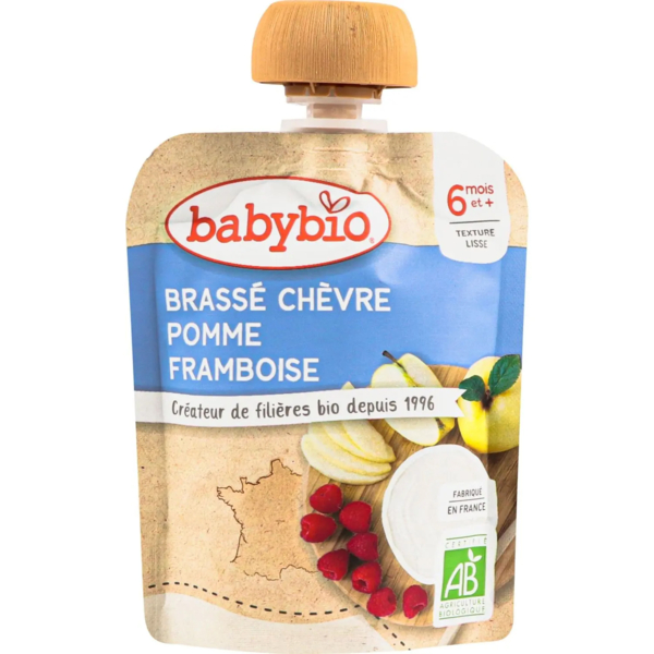 Органічне молочне пюре Babybio з козячого молока з яблуком та малиною, 85 г - Pampik
