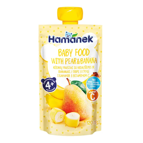 Пюре Hamanek Pouch Груша та банан, 120 г - Pampik