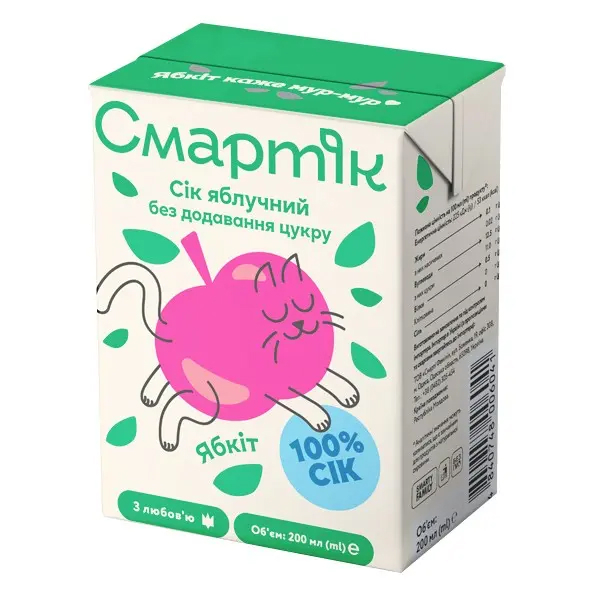 Сік Смартік Яблучний, освітлений, 200 мл - Pampik