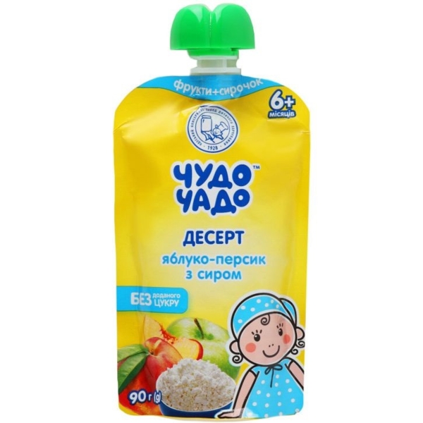 Десерт Чудо-чадо Яблучно-персиковий із сиром без цукру, 90 г - Pampik
