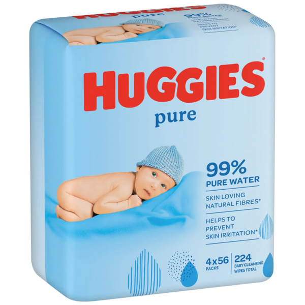 Вологі серветки Huggies Pure, 224 шт. (4 уп. по 56 шт.) - Pampik - 3