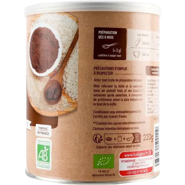 Каша злакова BabyBio з кіноа та какао, 220 г - Pampik - 2