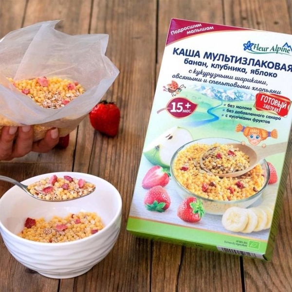 Каша безмолочна Fleur Alpine Мультизлакова Банан, яблуко, полуниця, 200 г - Pampik - 3