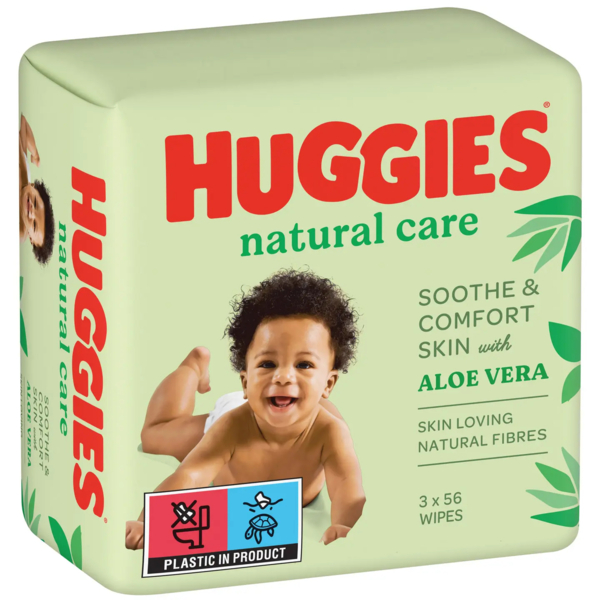 Вологі серветки Huggies Natural Care, 168 шт. (3 уп. по 56 шт.) - Pampik - 2