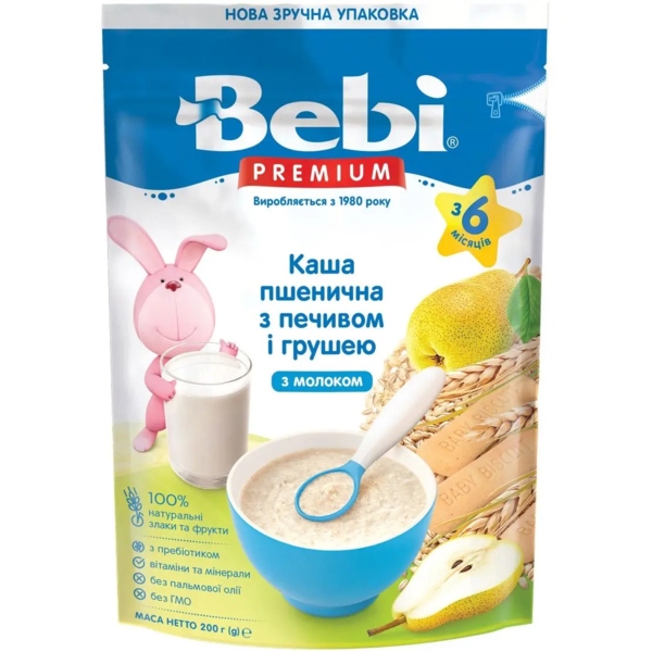 Молочна каша Bebi Premium Пшенична з печивом та грушею, 200 г - Pampik