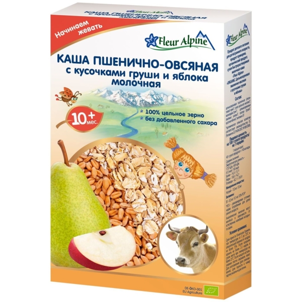Каша молочная Fleur Alpine Пшенично-овсяная с кусочками груши и яблока, 200 г - Pampik
