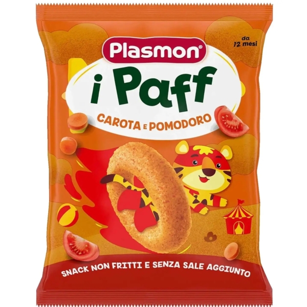 Снеки кукурузные Plasmon Baby Puffs с морковью и томатами, 15 г - Pampik