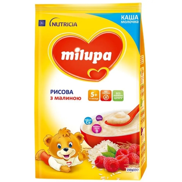 Молочна каша Milupa Рисова з малиною, 210 г - Pampik