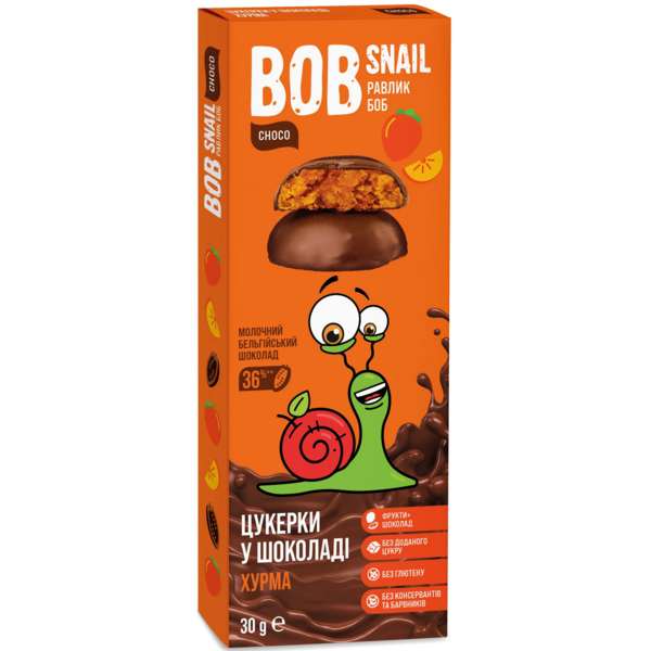 Цукерки з хурми Bob Snail у молочному шоколаді, 30 г - Pampik